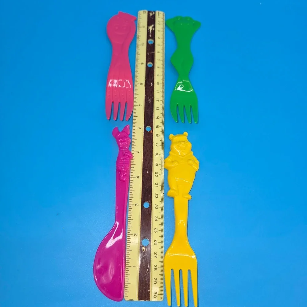 Vintage  Plastic Character Flatware Set Winnie the Pooh Piglet Frog Octopus 10pc